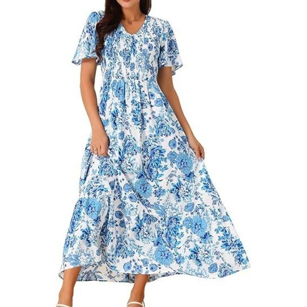 Seta T Floral Maxi Dress V Neck‎ Short Sleeve Casual Summer Dress XL - Picture 9 of 9